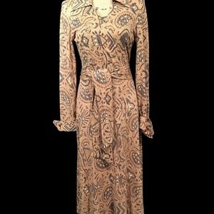 𝅺diane VON FURSTENBERG 100% Acrylic MIDI WRAP DRESS, Black/Tan, Women’s 14